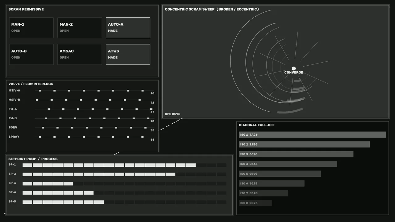 Industrial SCRAM Status HUD with Concentric Sweep 4K Wallpaper
