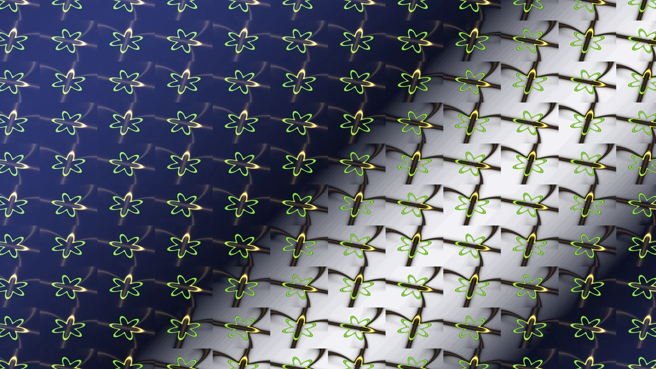 Neon Green Flower Outline Grid on Deep Blue