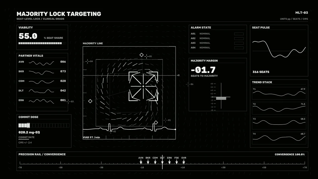Majority Lock Targeting HUD with Seat Telemetry – 4K Sci-Fi Wallpaper