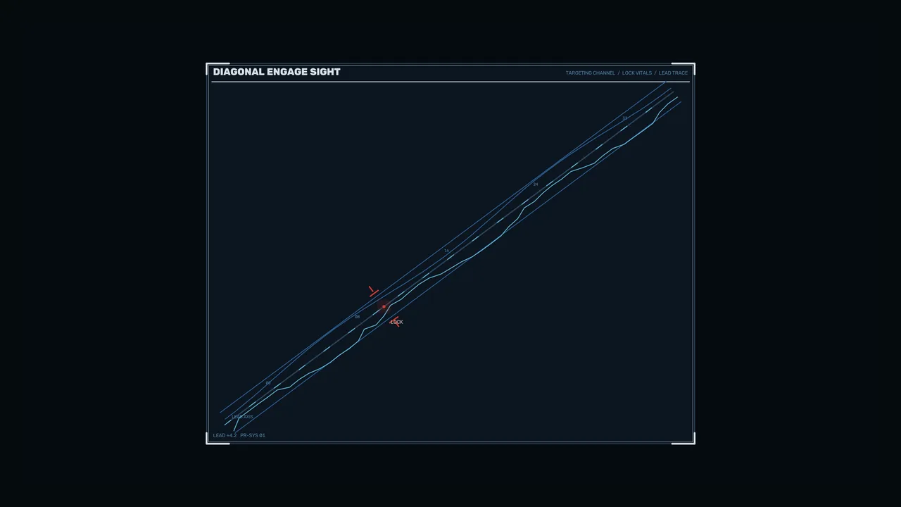 Diagonal Target-Lock HUD with Blue Telemetry – 4K Sci-Fi Wallpaper