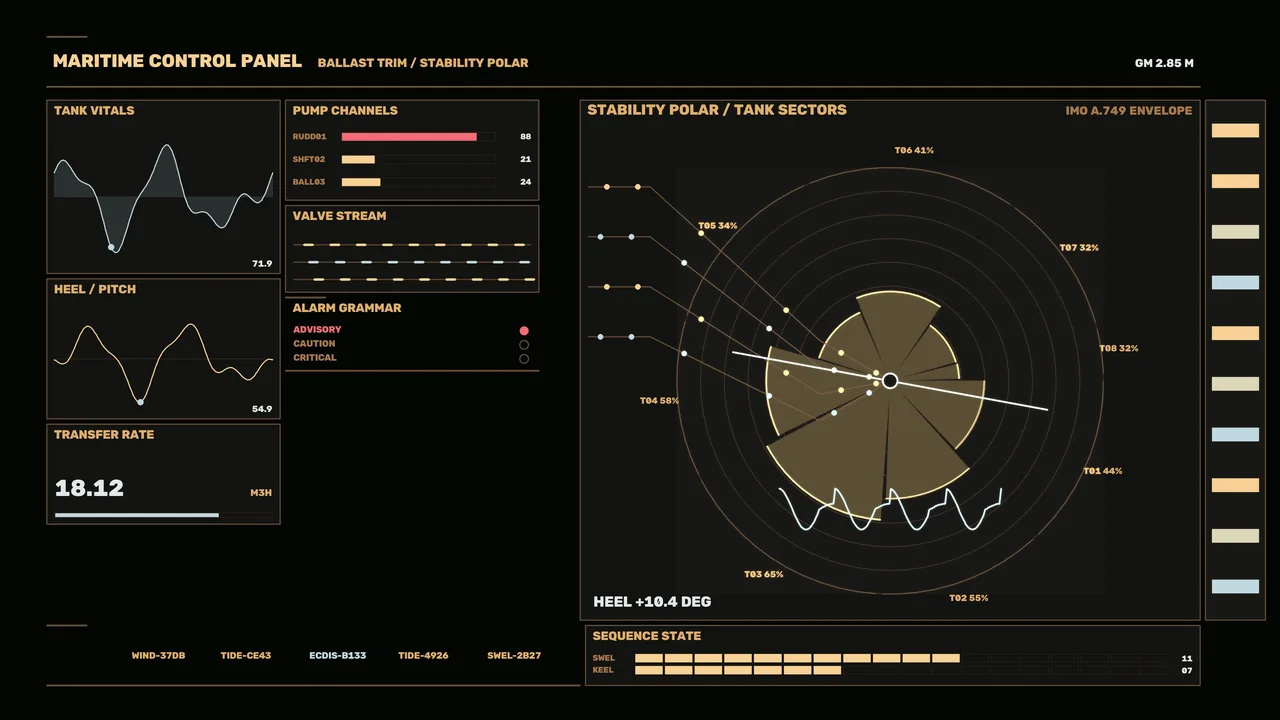 Maritime Ballast Stability HUD Dashboard 4K Sci-Fi Wallpaper