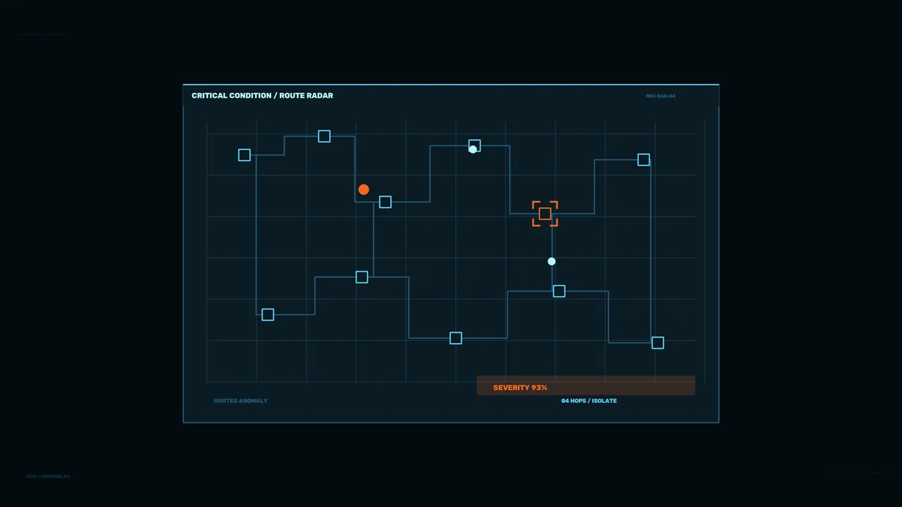 Critical Condition Route Radar HUD with Severity Indicator – 4K Sci-Fi Wallpaper