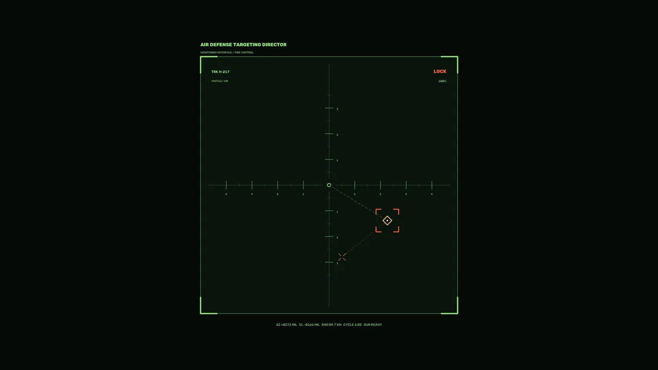 Fictional Air Defense Targeting HUD with Coordinate Grid and Lock Marker — 4K