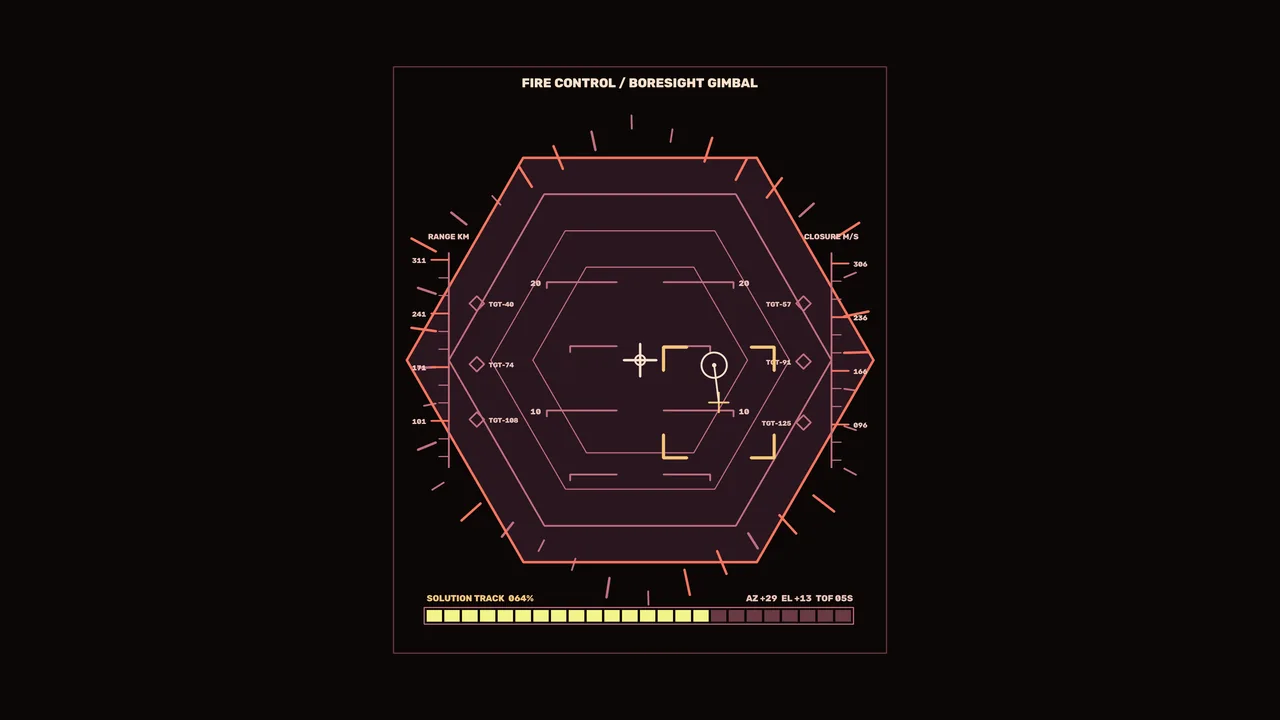 Futuristic Spacecraft Targeting HUD with Hexagonal Reticle 4K Wallpaper