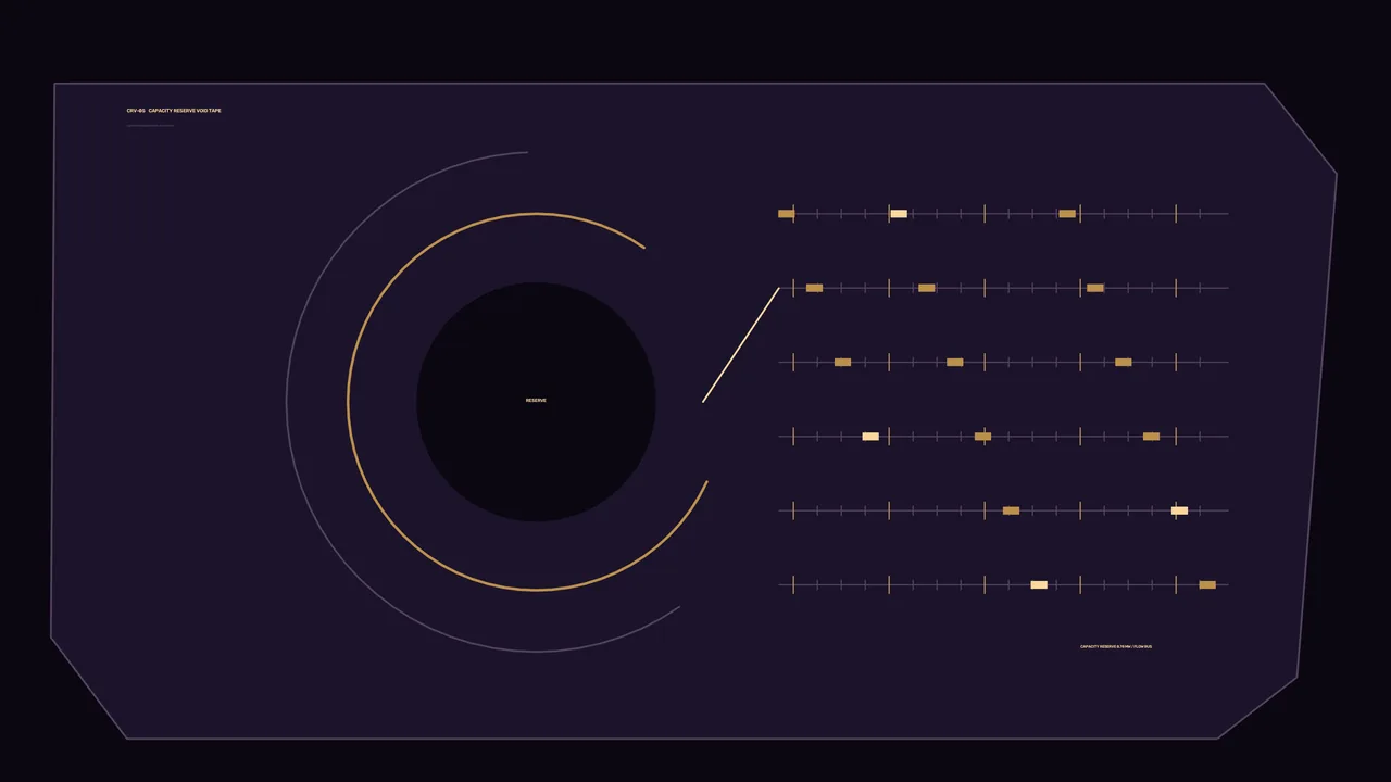Energy Capacity Dashboard HUD with Circular Reserve Gauge and Gold Telemetry Sc⁣