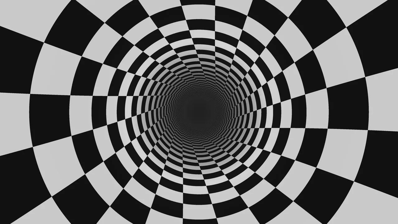 Monochrome Circular Checkerboard Tunnel 4K Wallpaper