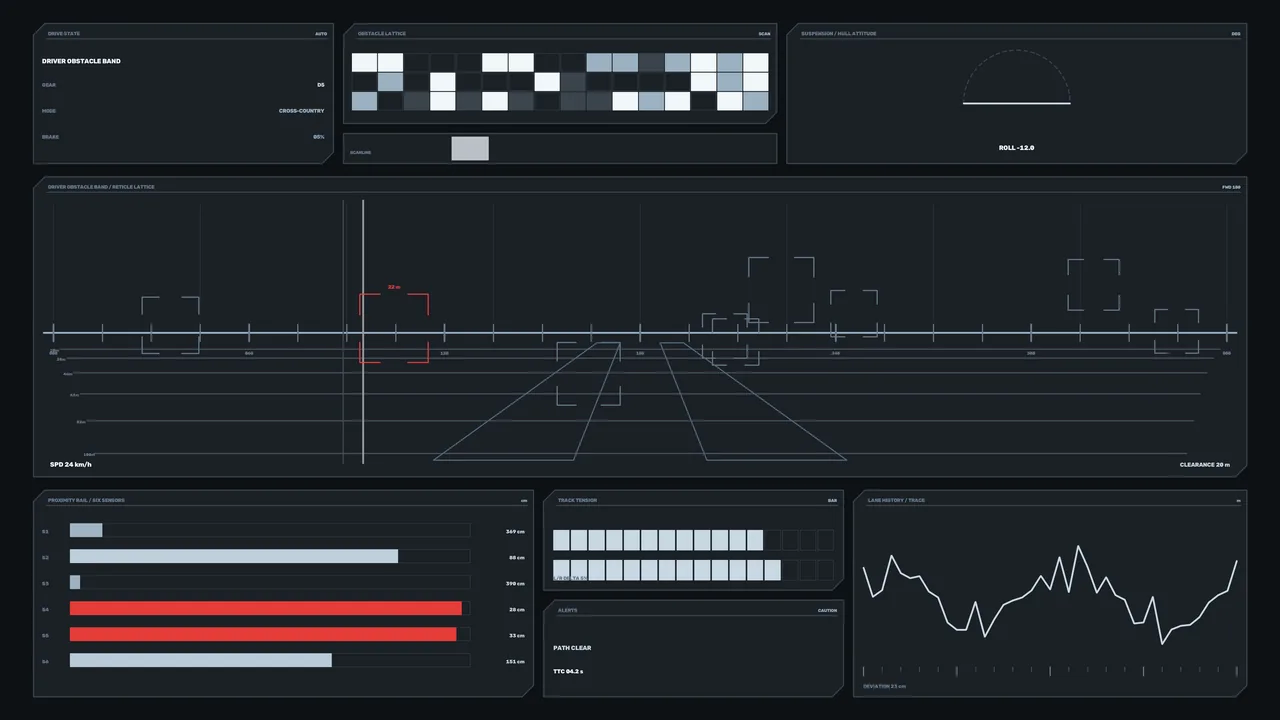 Futuristic Vehicle Obstacle Detection HUD Dashboard 4K Wallpaper