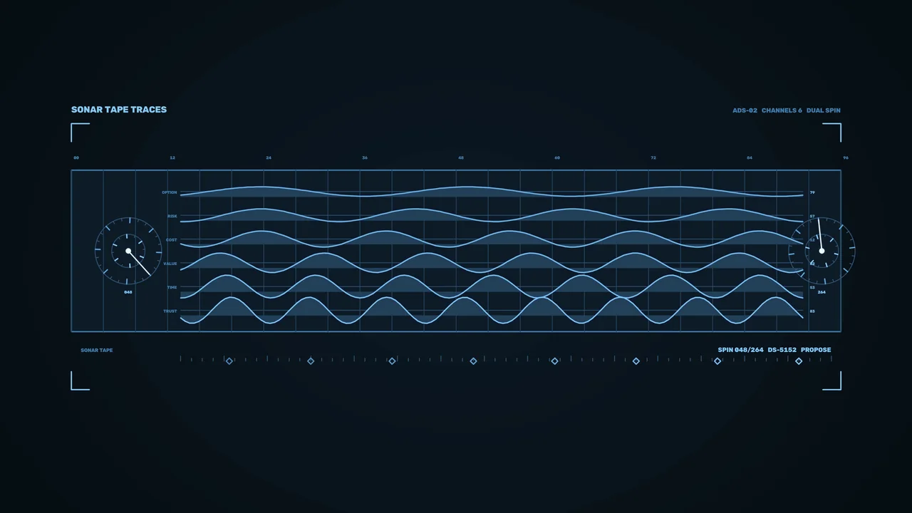 Blue Sonar Trace Telemetry HUD with Waveform Gauges 4K Wallpaper