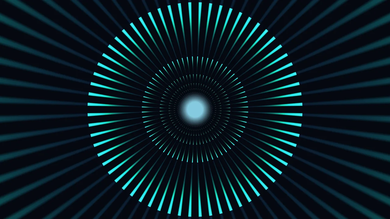 Abstract Neon Radial Tunnel with Concentric Cyan Bars 4K Wallpaper