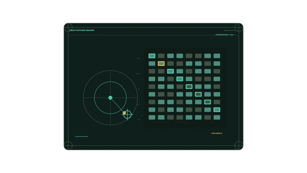 Policy Outcome Matrix HUD with Scanner Reticle and Data Grid 4K Wallpaper