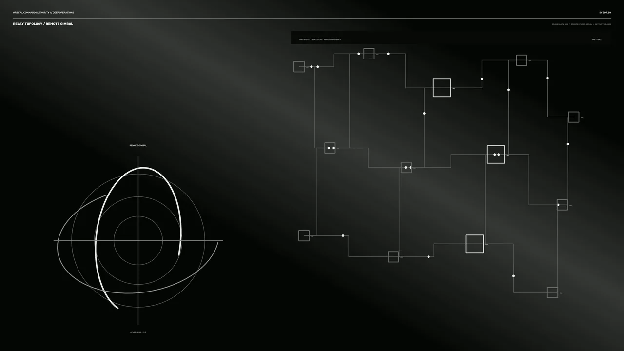 Monochrome Space Relay Topology and Gimbal HUD