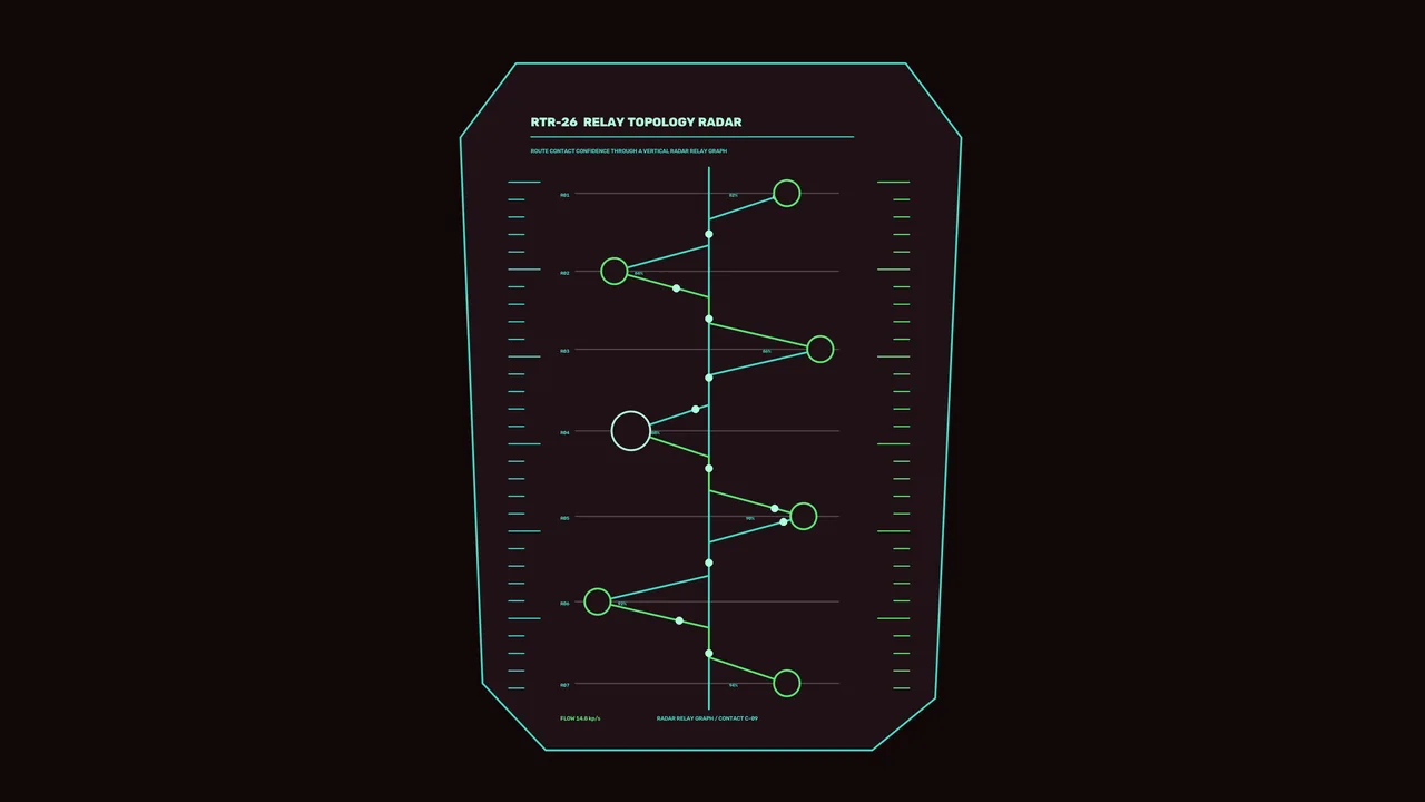 Relay Topology Radar HUD with Vertical Node Diagram 4K Wallpaper