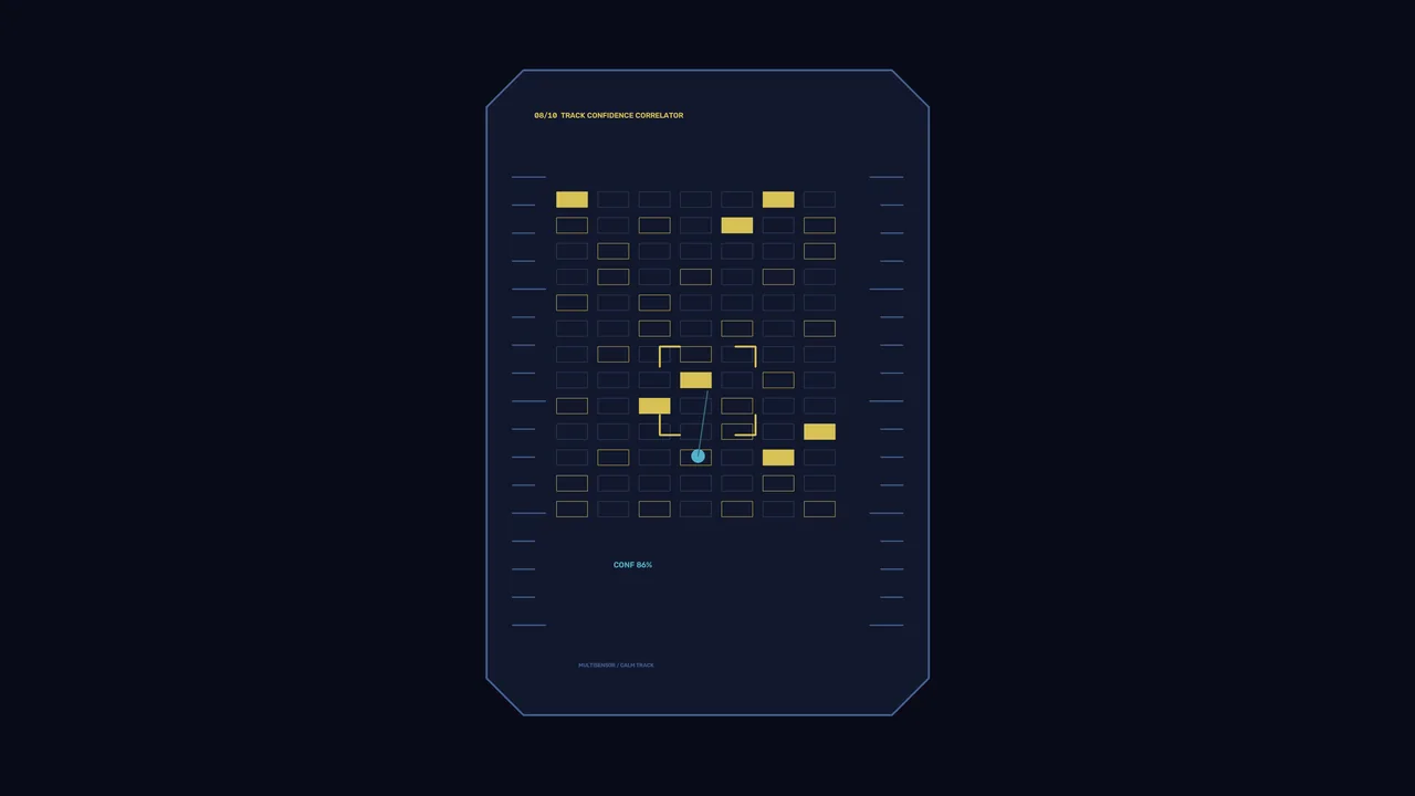 Sci-Fi Tracking HUD with Confidence Grid and Central Reticle