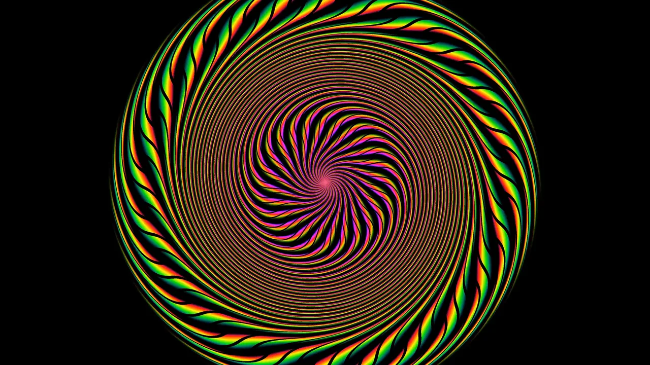 Colorful Spiral Mandala Vortex on Black 4K Wallpaper