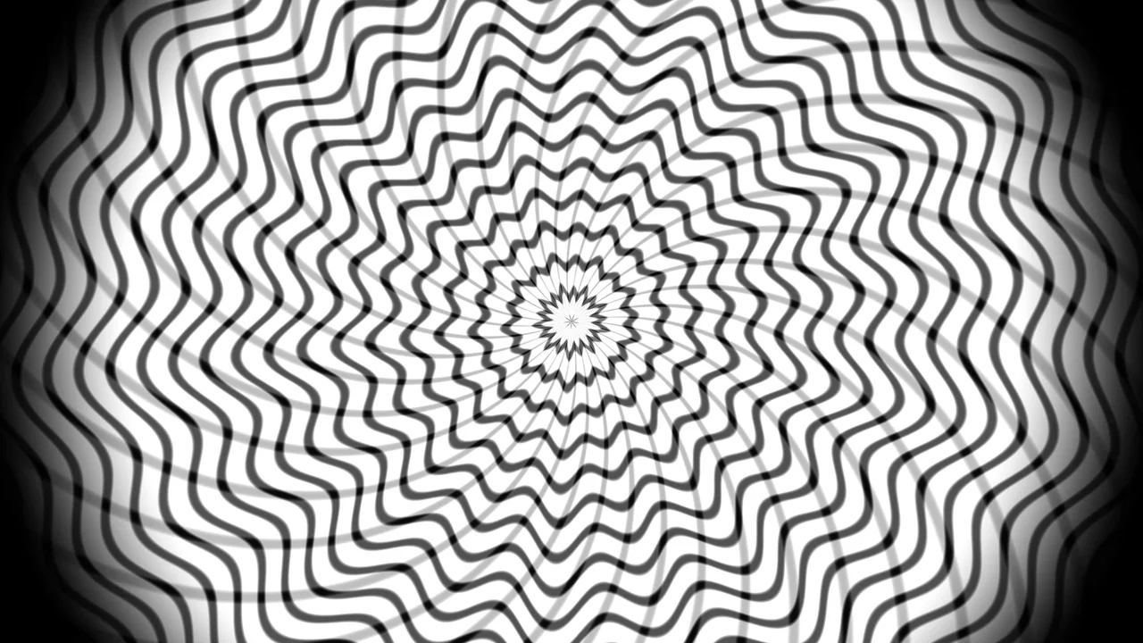 Black and White Warped Radial Grid with Central Starburst