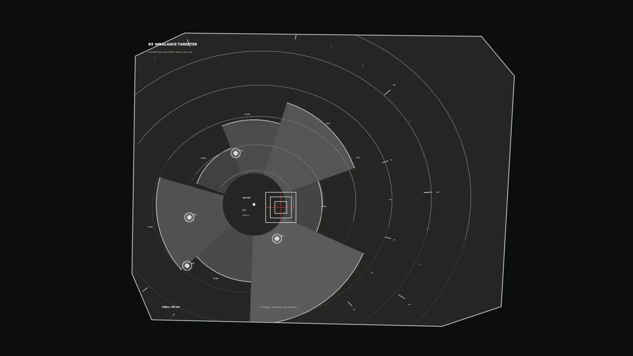 Imbalance Monitoring Dashboard HUD with Circular Scanner and Target Reticle, 4K