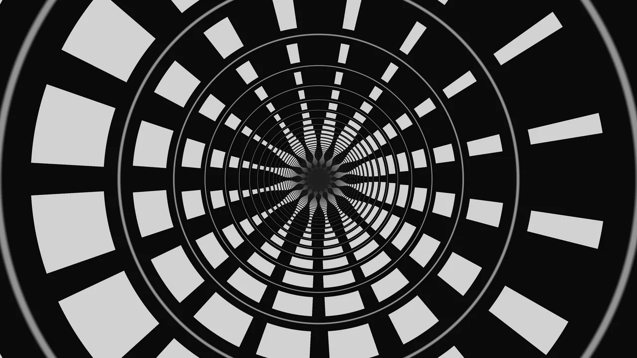Monochrome Geometric Tunnel with Concentric Rings and Radial Segments 4K