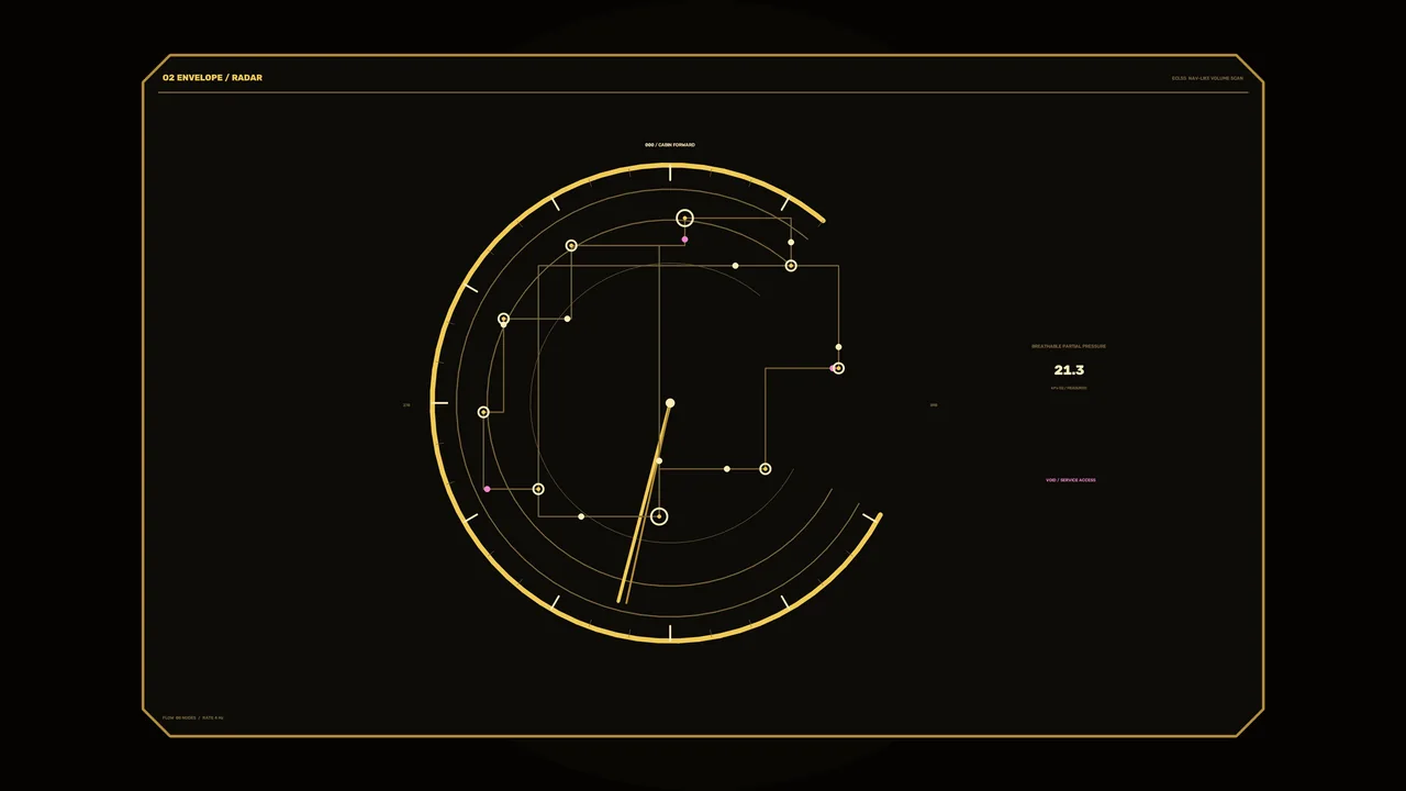 Spacecraft Oxygen Monitoring HUD with Circular Radar Interface – 4K Sci-Fi||||