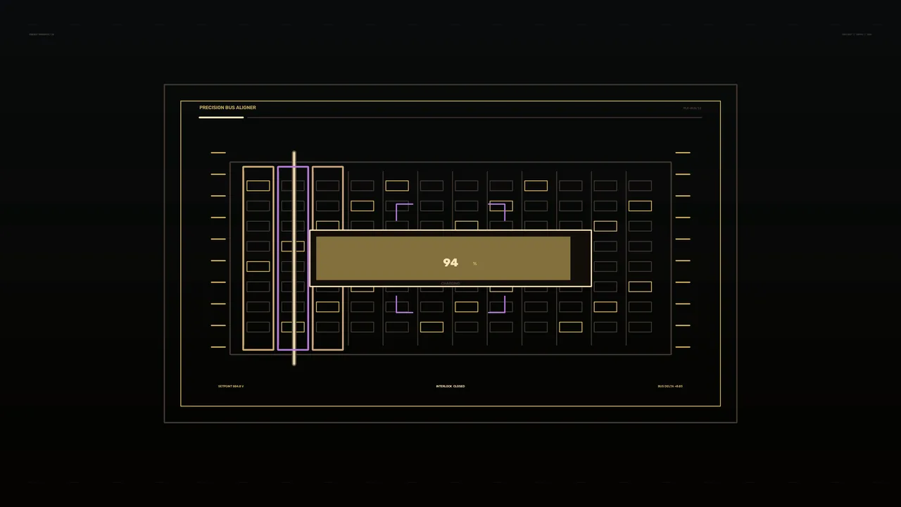 Battery Charging Progress HUD with 94% Precision Bus Aligner