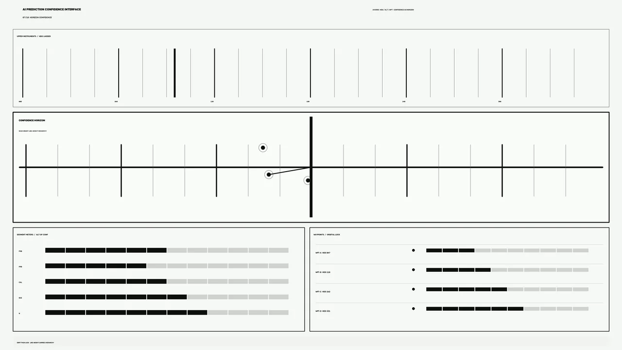 Monochrome Confidence Horizon HUD Dashboard with Telemetry Panels