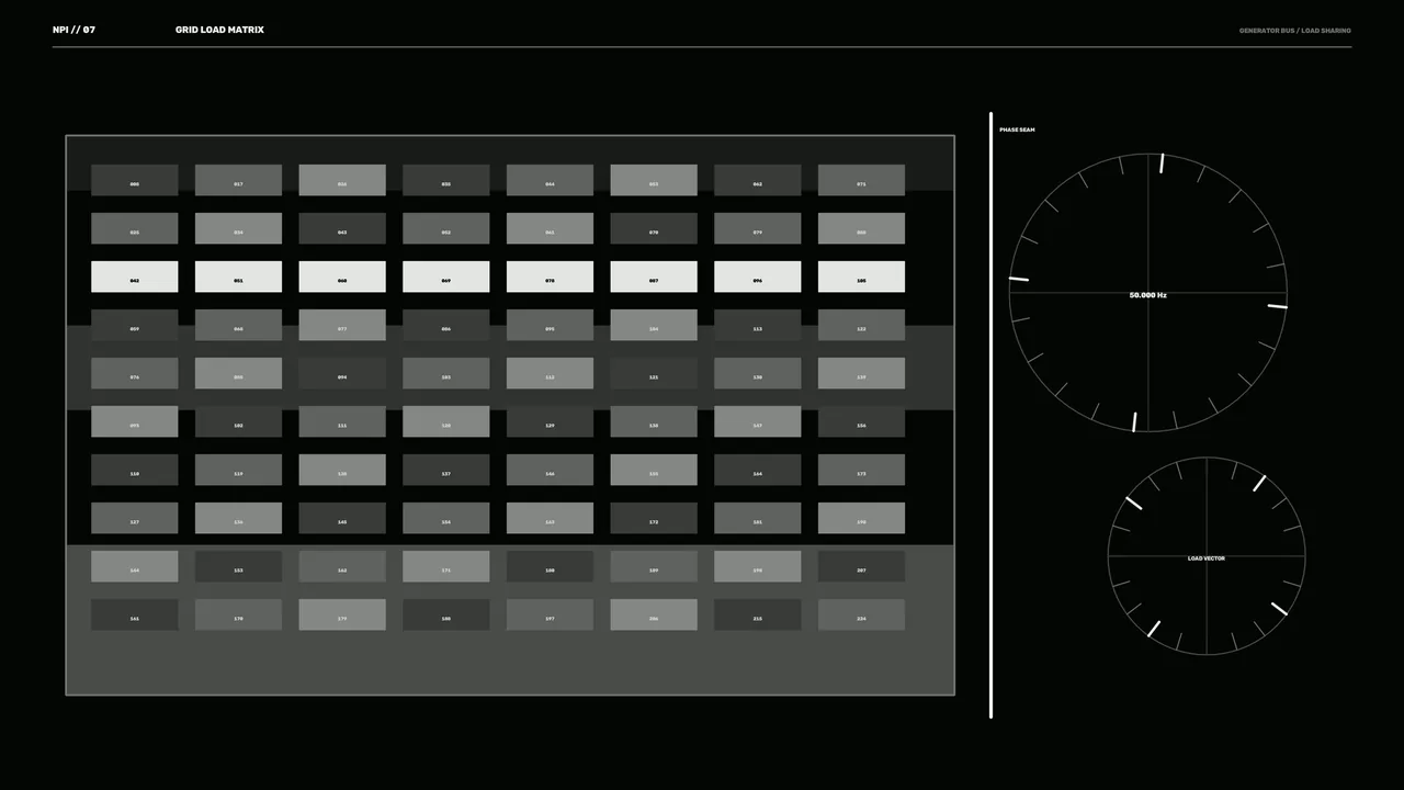 Industrial Grid Load Monitoring HUD with Numeric Matrix and Circular Gauges