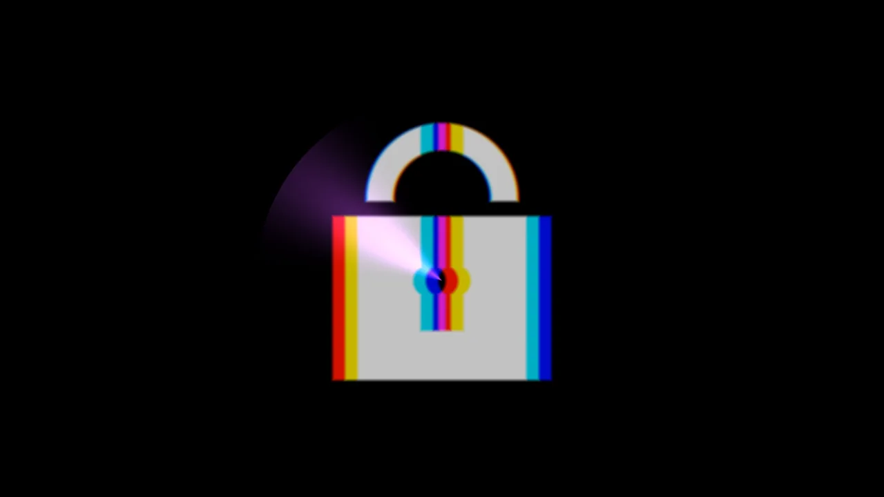 Chromatic Open Padlock Icon on Black 4K Wallpaper