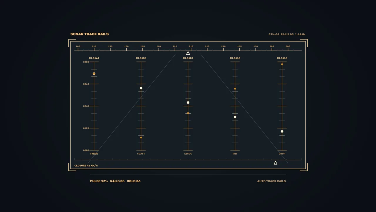 Amber Sonar Track Rails HUD – Sci-Fi Telemetry Interface 4K Wallpaper