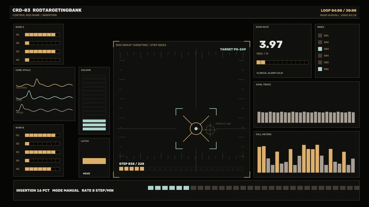 Fictional Reactor Monitoring HUD with Rod Targeting Telemetry