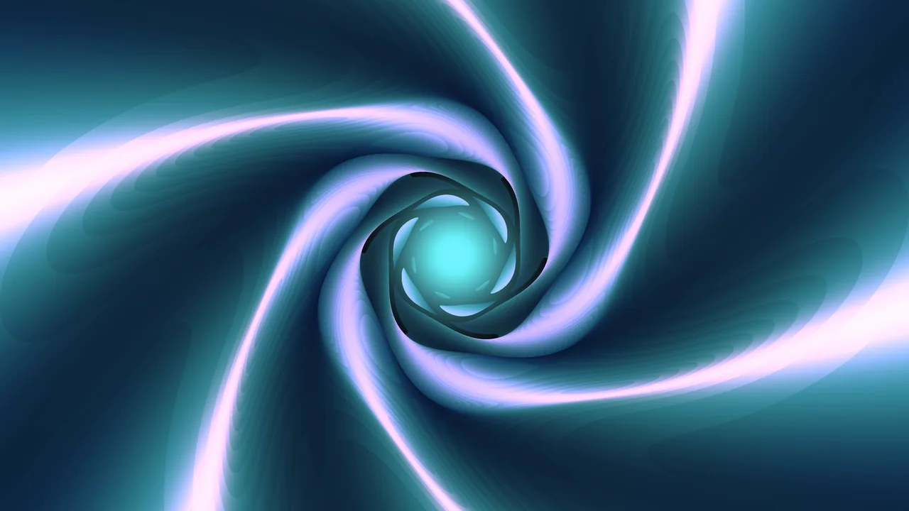 Abstract Cyan and Violet Wormhole Tunnel with Glowing Core 4K Wallpaper