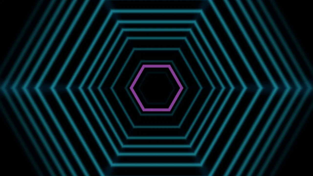Neon Hexagon Tunnel with Purple Center 4K Wallpaper