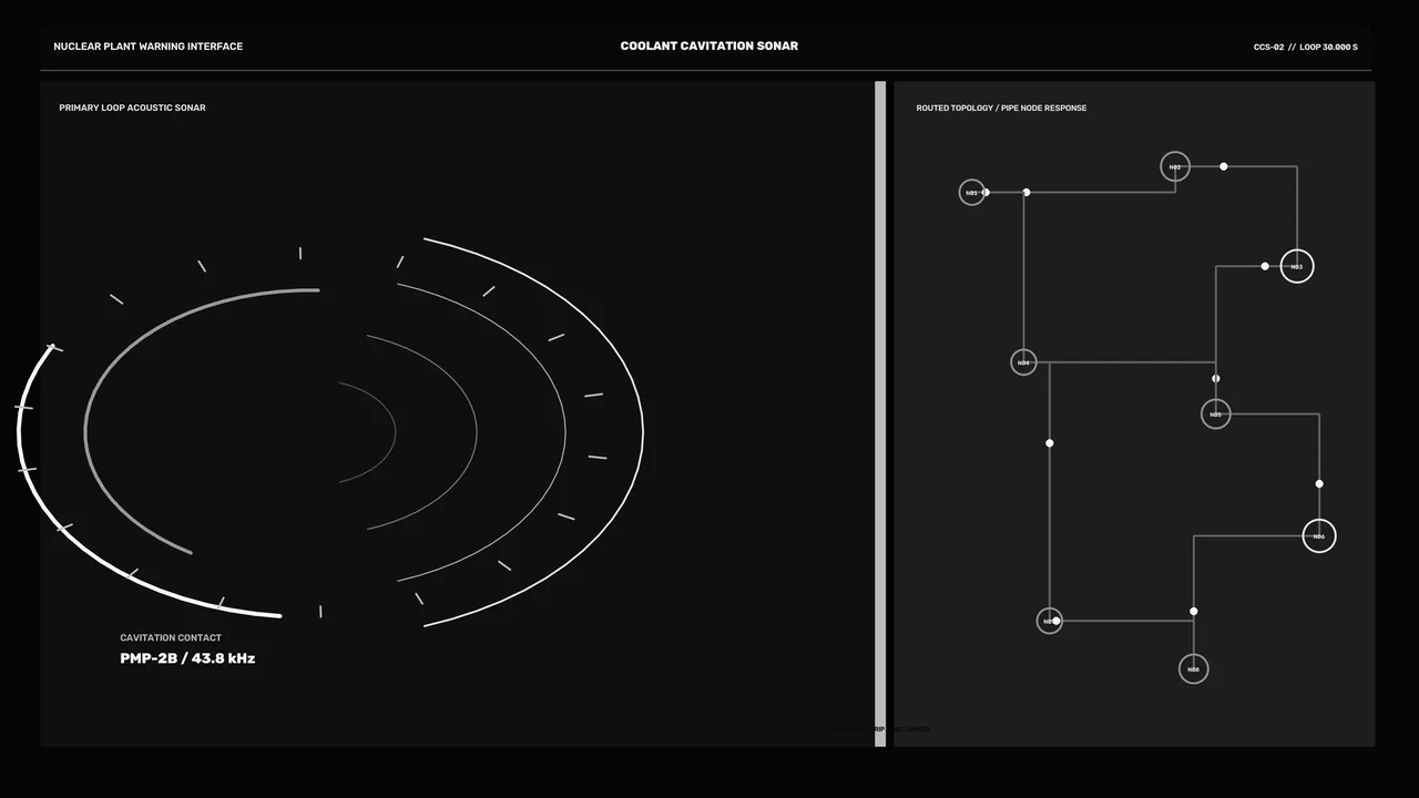 Coolant Cavitation Sonar HUD and Pipe Topology Interface — Sci-Fi 4K Wallpaper