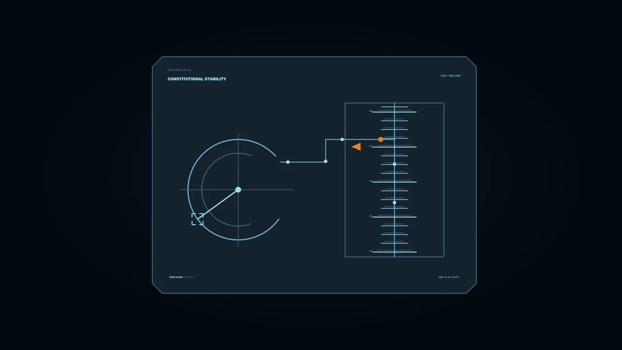 Constitutional Stability HUD Dashboard with Circular Scanner and Telemetry Panel