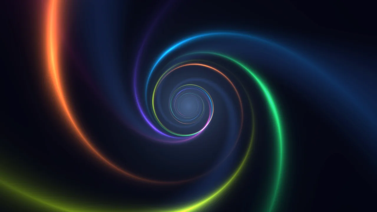 Neon Spiral Tunnel with Glowing Curved Rings 4K Wallpaper