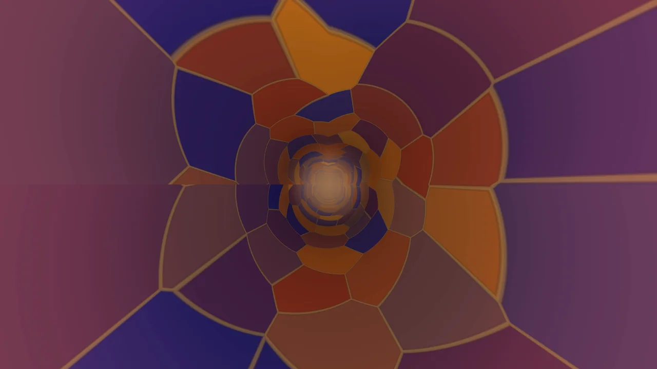 Polygonal Geometric Tunnel with Glowing Amber Center 4K Wallpaper