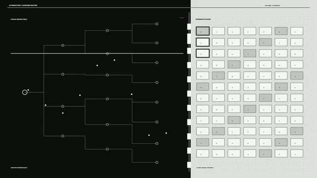 Monochrome Scenario Branching and Probability Matrix Sci-Fi HUD Wallpaper