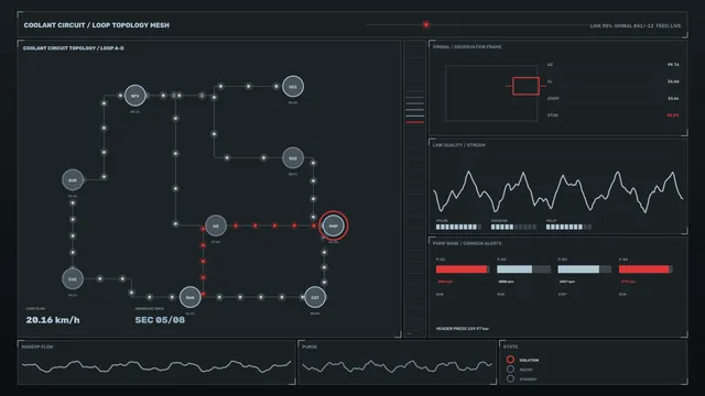 Industrial Coolant Circuit Monitoring HUD with Pump Telemetry 4K Wallpaper