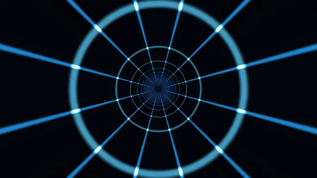 Electric Blue Concentric Tunnel Grid on Black 4K Wallpaper