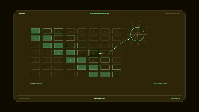 Drone Tasking Matrix HUD with Radial Scanner – Green 4K Sci-Fi Wallpaper