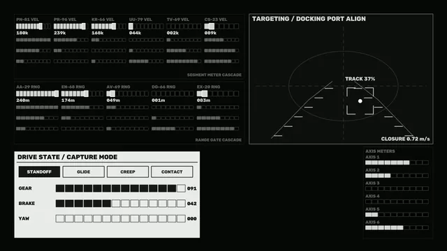 Sci-Fi Docking Alignment HUD with Reticle and Telemetry 4K Wallpaper