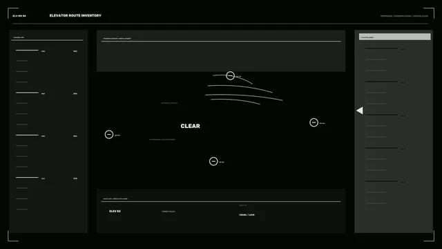 4K Sci-Fi Elevator Route Inventory HUD with Telemetry Panels