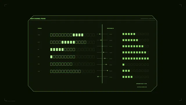 Sci-Fi Mesh Channel Status HUD with Green Telemetry Bars