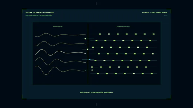 Secure Telemetry HUD with Sensor Waveforms and Packet Grid