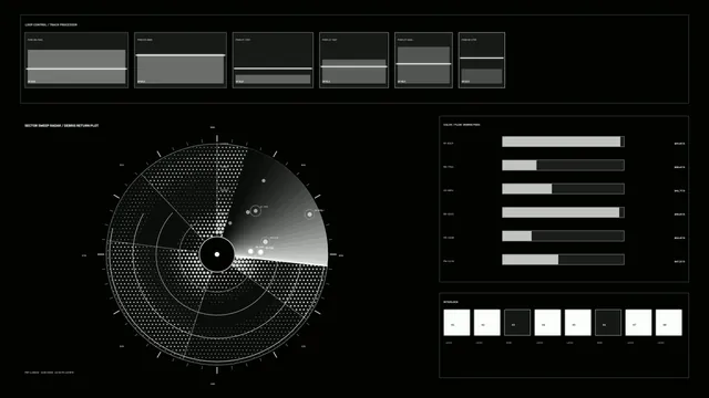 Monochrome Debris Tracking Radar HUD Dashboard