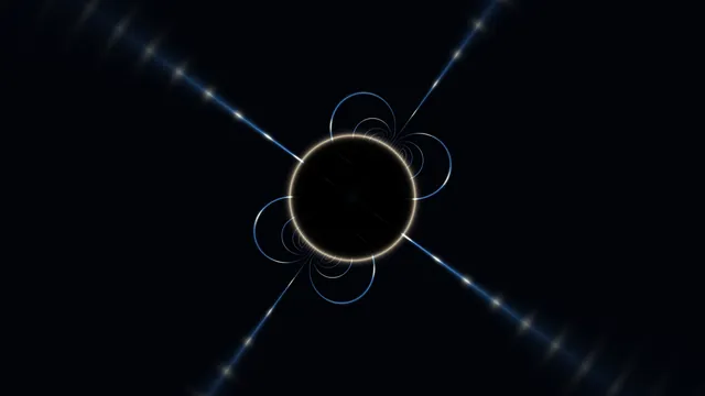 Central Eclipse with Blue Light Beams and Orbital Rings 4K Wallpaper
