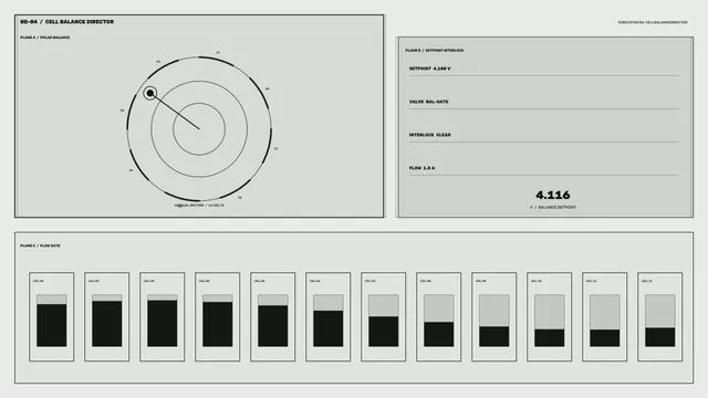 Monochrome Battery Cell Balance HUD with Circular Telemetry and Cell Bars – 4K 4