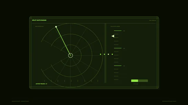 Green Sci-Fi Radar HUD Dashboard with Circular Scanner and Track Indicators, 4K