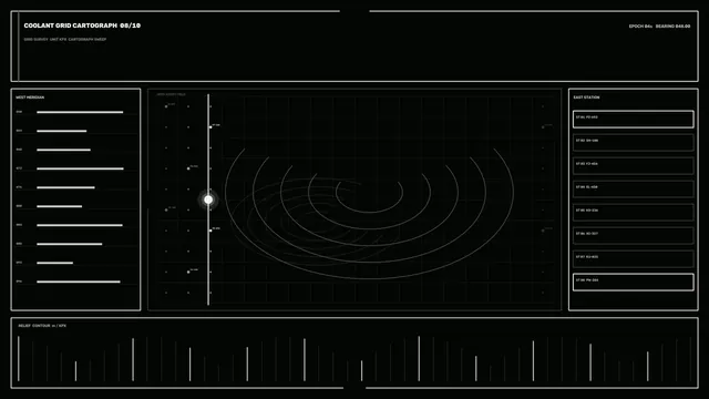 Coolant Flow Monitoring HUD with Grid Scanner Telemetry Dashboard