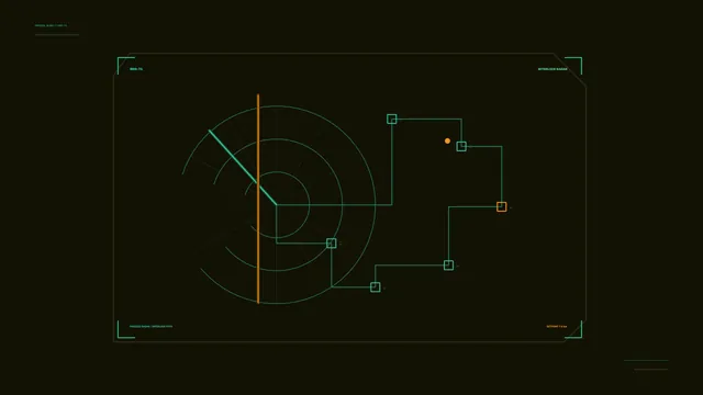 Sci-Fi Radar HUD Interface with Telemetry Nodes 4K Wallpaper