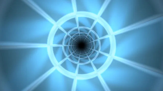 Abstract Cyan Tunnel with Concentric Rings and Radial Light Beams