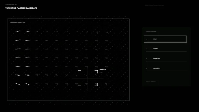 Futuristic Targeting HUD with Action Candidate Panel — 4K Wallpaper